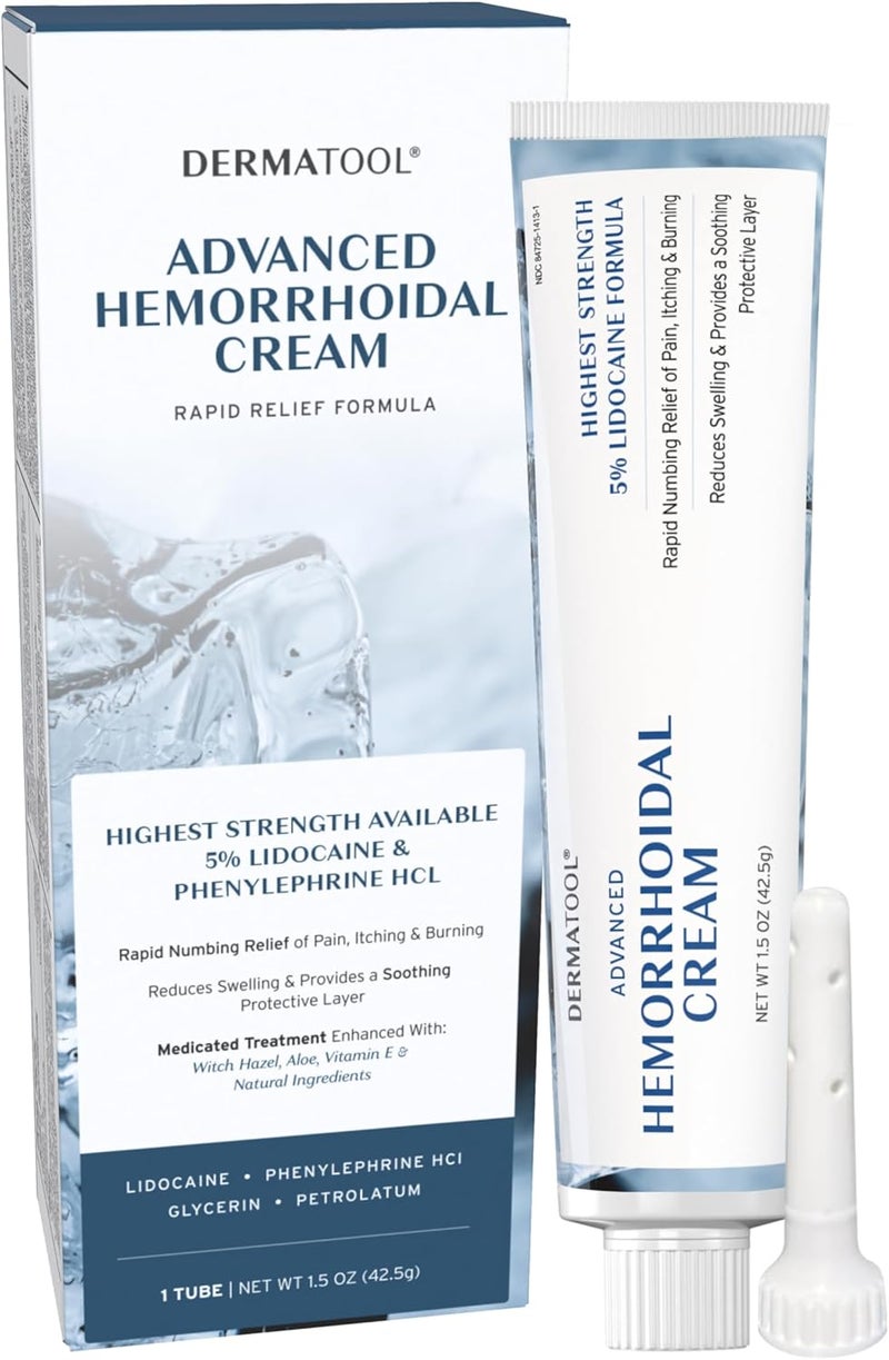 DERMATOOL Hemorrhoid Treatment - Advanced Hemorrhoid Cream 5% Lidocaine & Phenylephrine - Hemorrhoid Shrinking Treatment - Rapid Relief of Pain, Swelling, Bleeding, Itching and Burning - Fissure & Hemorrhoids - Image 1